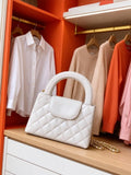 Elegant Ladies Quilted Flap Mini Handbag, Solid Color Faux Leather Round Handle Design, Fashion Chain Shoulder Bag