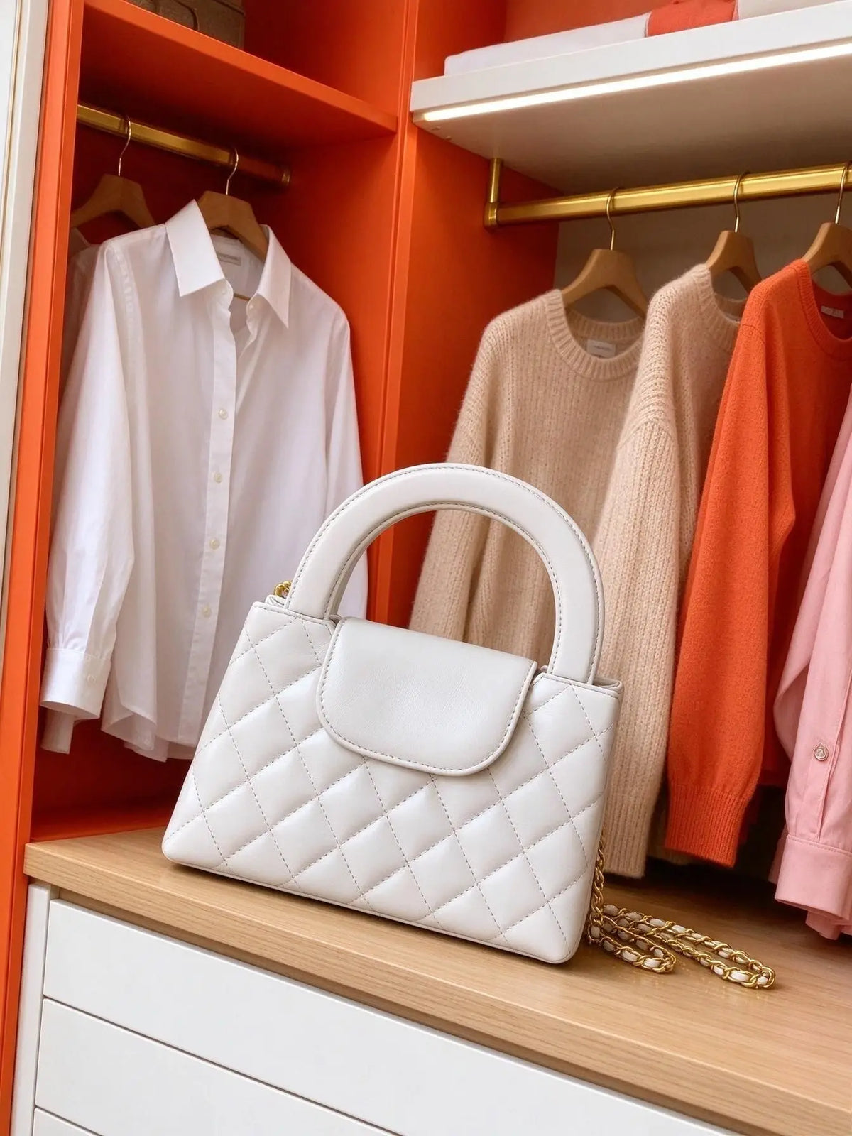 Elegant Ladies Quilted Flap Mini Handbag, Solid Color Faux Leather Round Handle Design, Fashion Chain Shoulder Bag