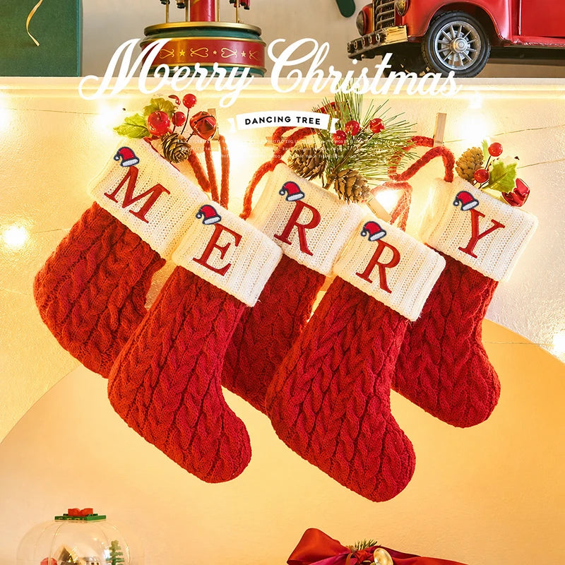 A-Z Christmas Stocking Gift Bags Green Red Candy Bag Xmas Gift Bag Decoraitons 2026 New Christmas Stocking Party Favors Gift