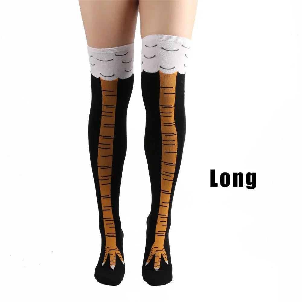 Men’s Funny 3D Chicken-Print Socks, Cartoon Cosplay Thigh-High Socks, High-Flexibility Cotton, Fashionable, Thin Toe Seam
