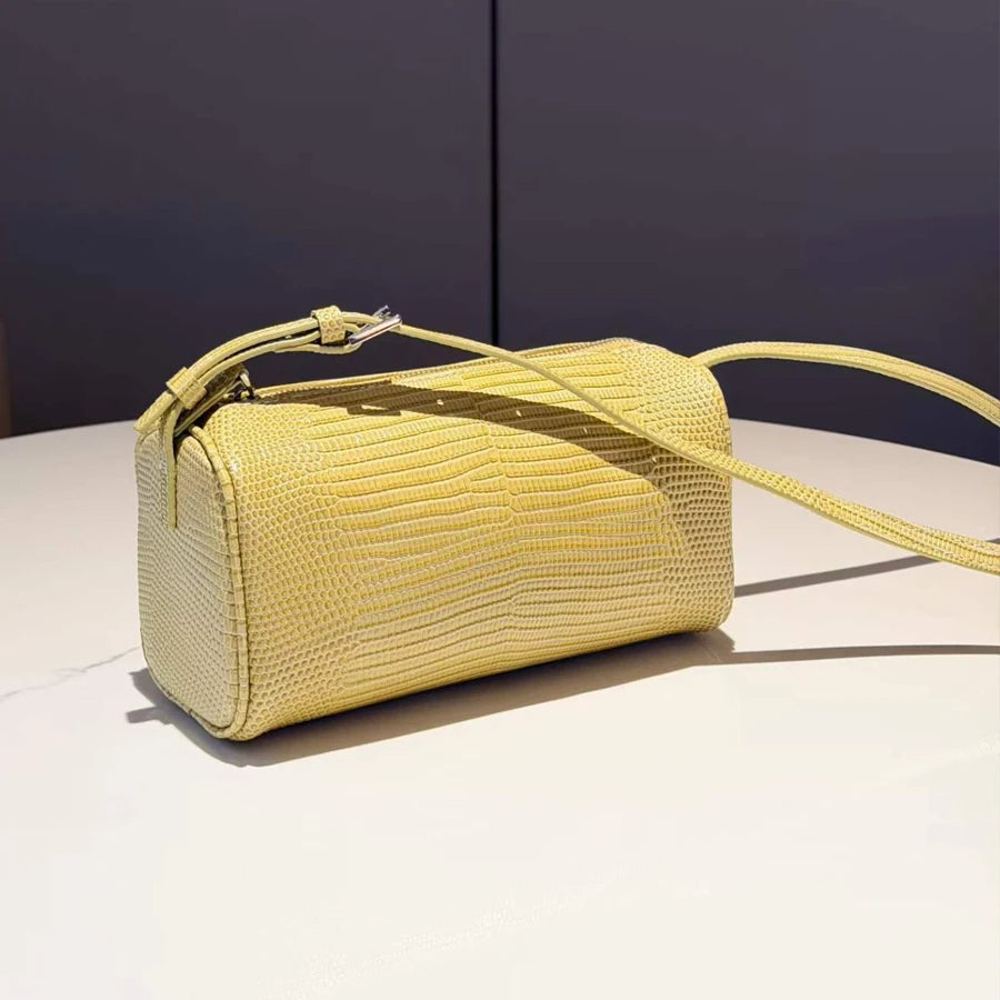 Genuine Leather Cowhide Lizard Pattern Barrel-Shaped Bags For Women Luxury Designer Handbag Purse New In Mini Shoulder Crossbody