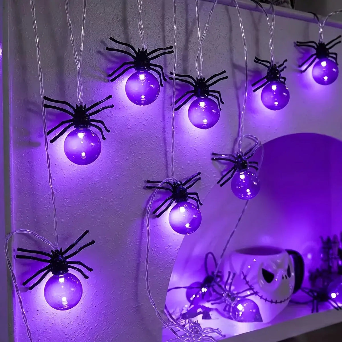 10-LED-Spinnen-Lichterkette, Halloween-Dekoration, batteriebetriebene Lichterkette für Party, Gruselhaus, Innen- und Außenbereich