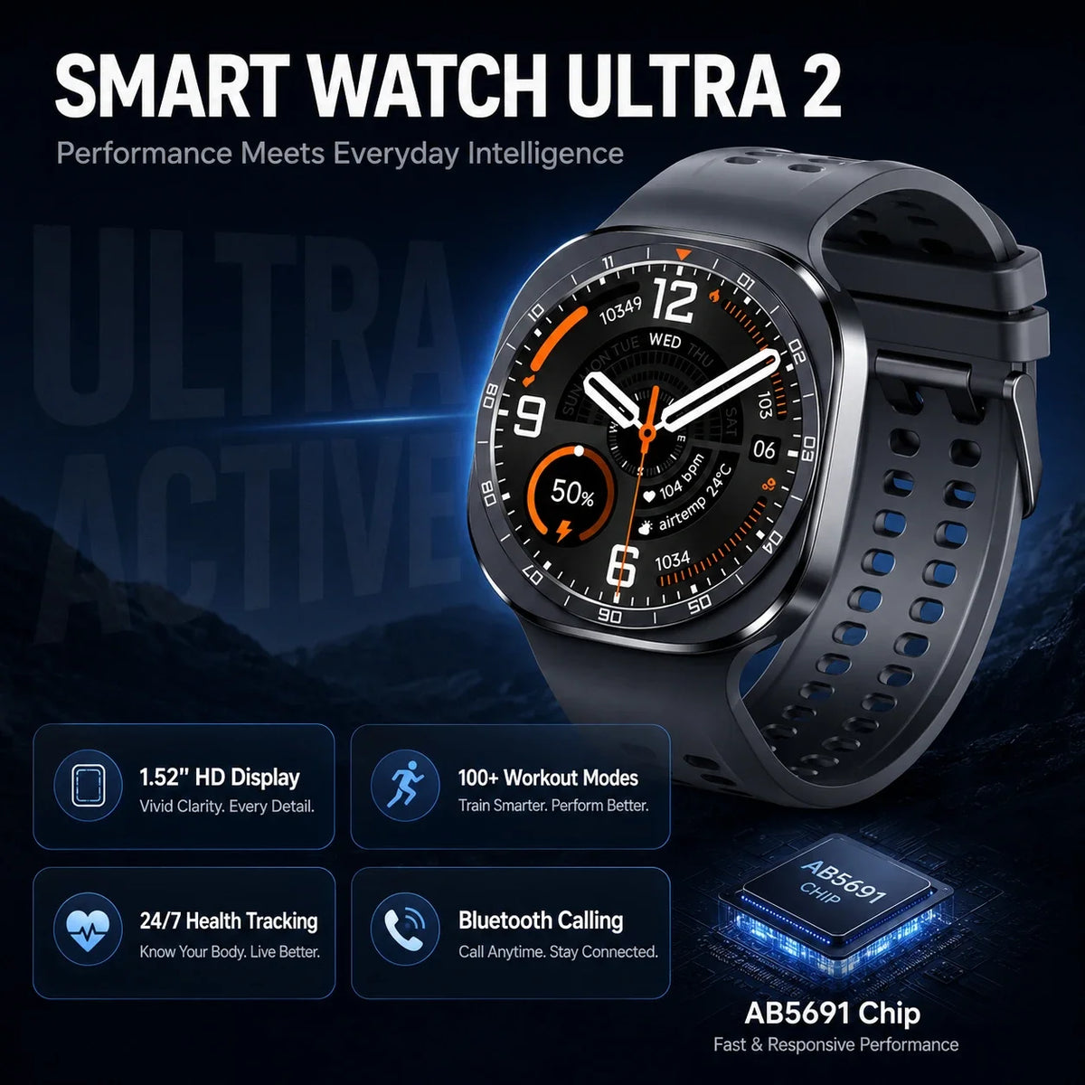 2026 W9 400mAh Men Smart Watch Multi Sport Modes Fitness Tracking Bluetooth Calling Large Battery SOS Outdoor Compass Smartwatch