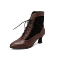 Chaussures bottines victoriennes pour femme en cuir à lacets et à talons, mode tendance, assemblage, talons hauts, pointure 46