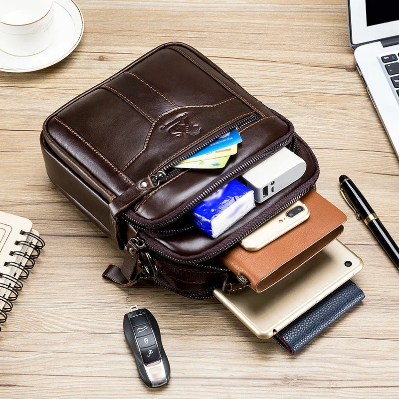 LAOSHIZI Genuine Leather Men’s Crossbody Bag