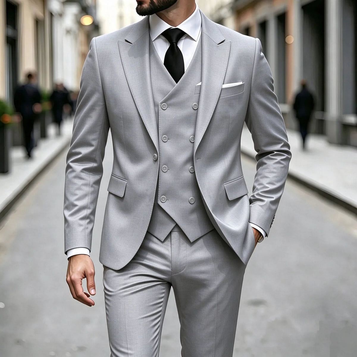 Elegant Male Suit 3 Pieces Blazer Vest and Pants Set Peak Lapel Tuxedo Suits for Men Ceremony Wedding Dresses Business Prom