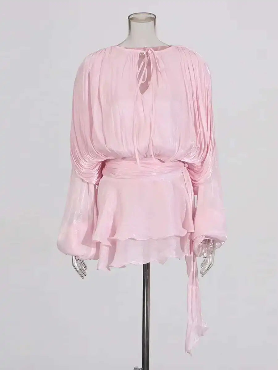 Mini abito da donna a linea A con scollo a V e maniche lunghe