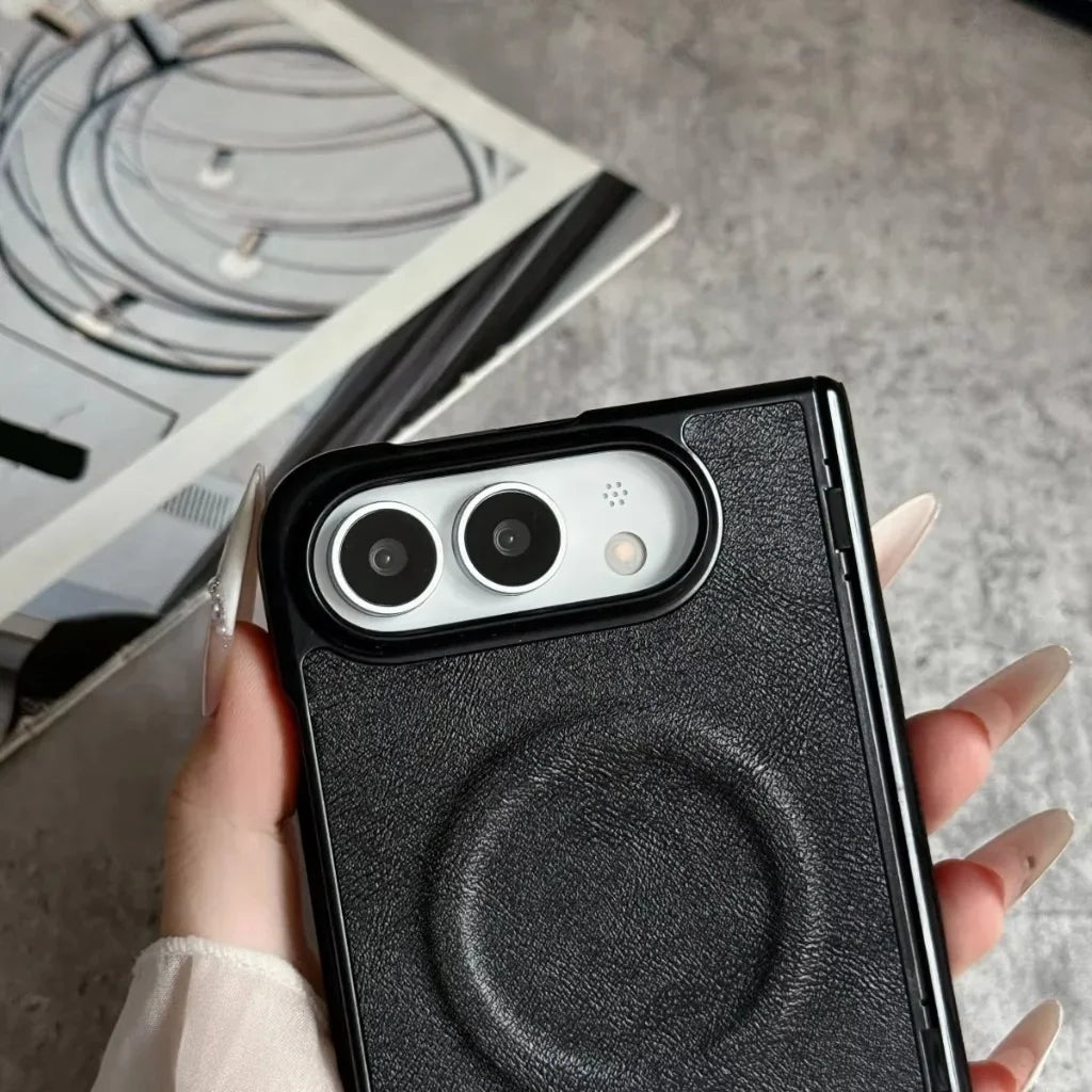 For Magsafe Magnetic Leather Matte Phone Case For Apple iPhone Duo 18 Fold Hinge Protection Wireless Charging Shockproof Cover