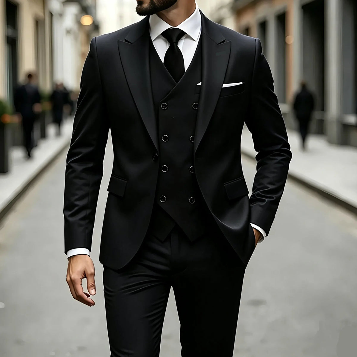 Elegant Male Suit 3 Pieces Blazer Vest and Pants Set Peak Lapel Tuxedo Suits for Men Ceremony Wedding Dresses Business Prom