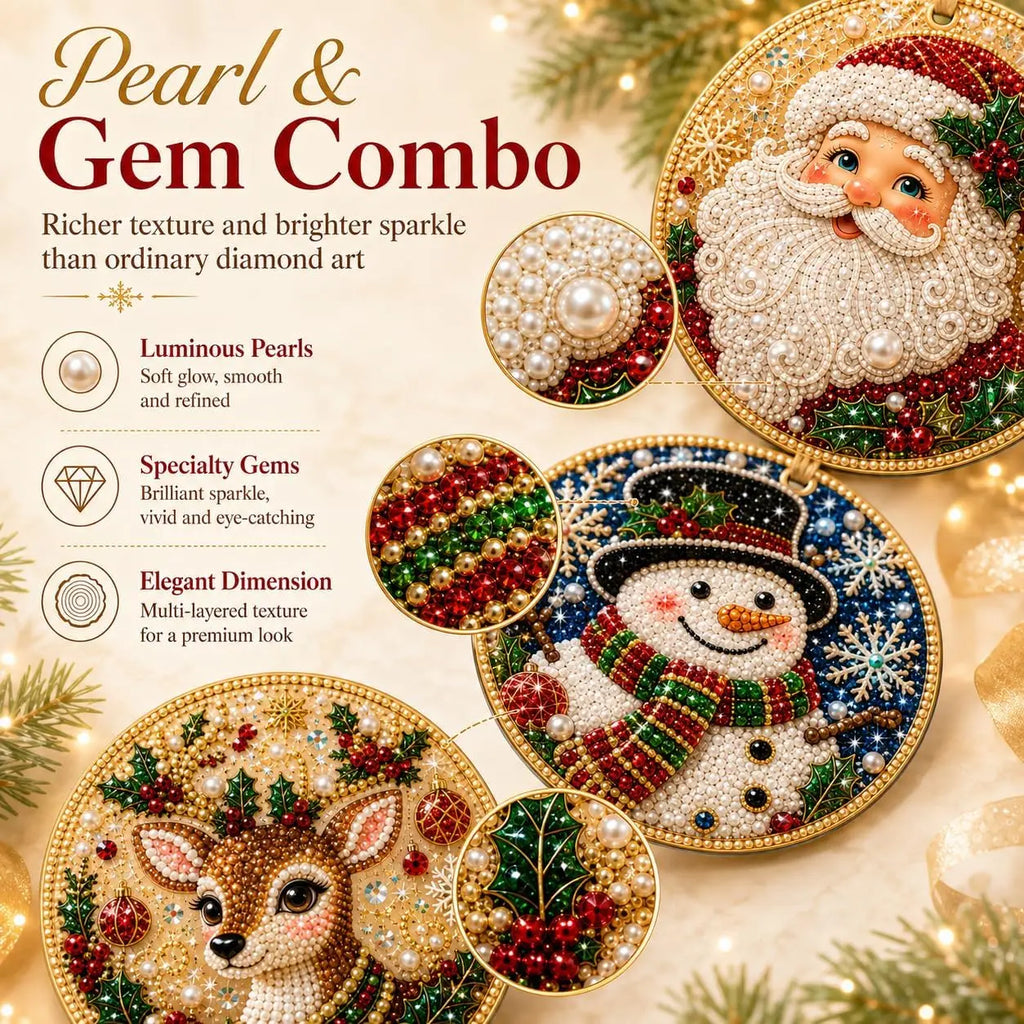 6Pcs Wooden Christmas Ornaments DIY Pearl Art Kits Hanging Diamond Art Christmas Tree Ornaments Set with Pearls Home Decoration