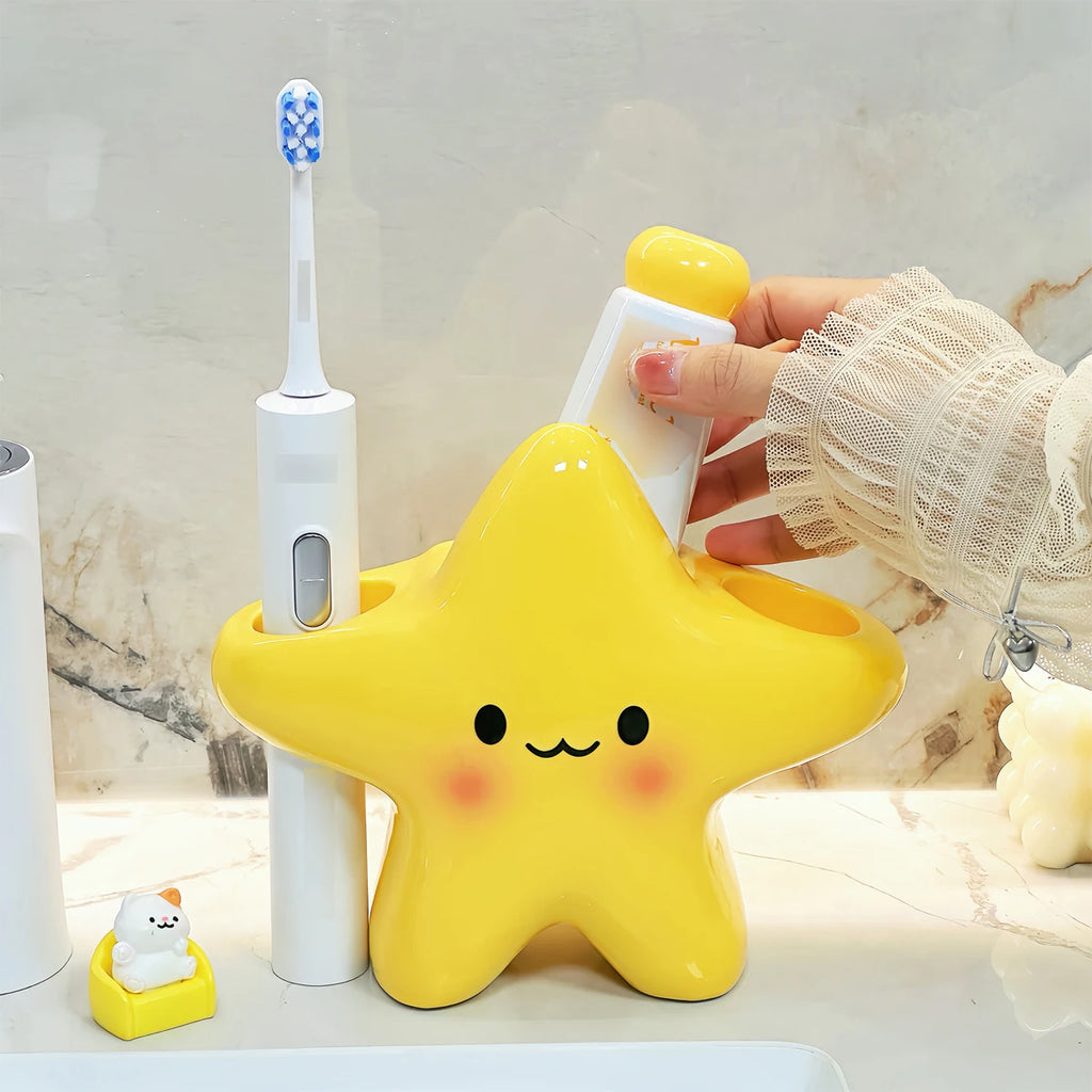 Portalápices de dientes en forma de estrella, organizador de baño independiente con diseño de cara bonita, ahorra espacio para cepillos y pasta de dientes