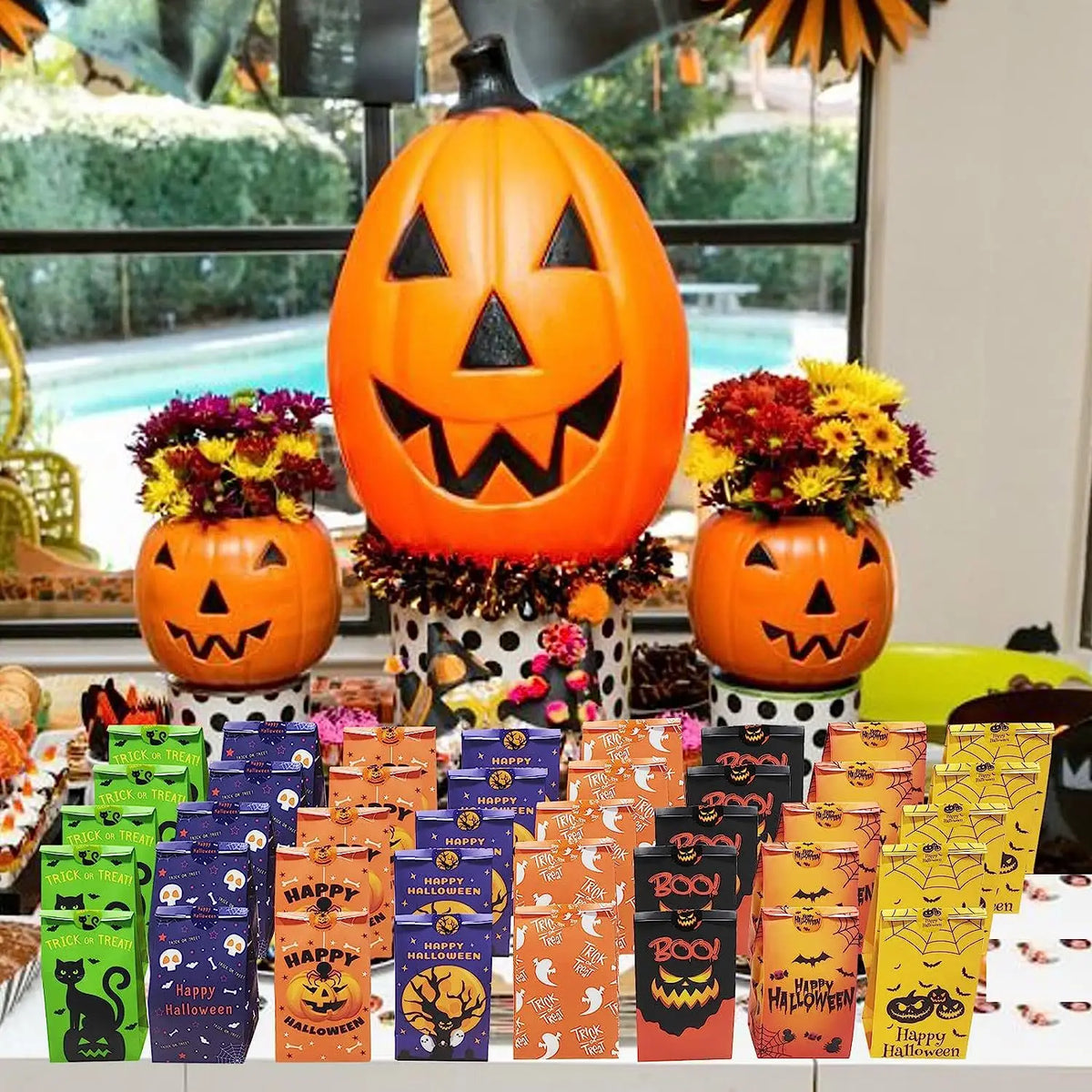 90Pcs Halloween Paper Gift Bags With Stickers Trick or Treat Candy Goodie Snack Bags Kids Halloween Party Favor Decor Supplies