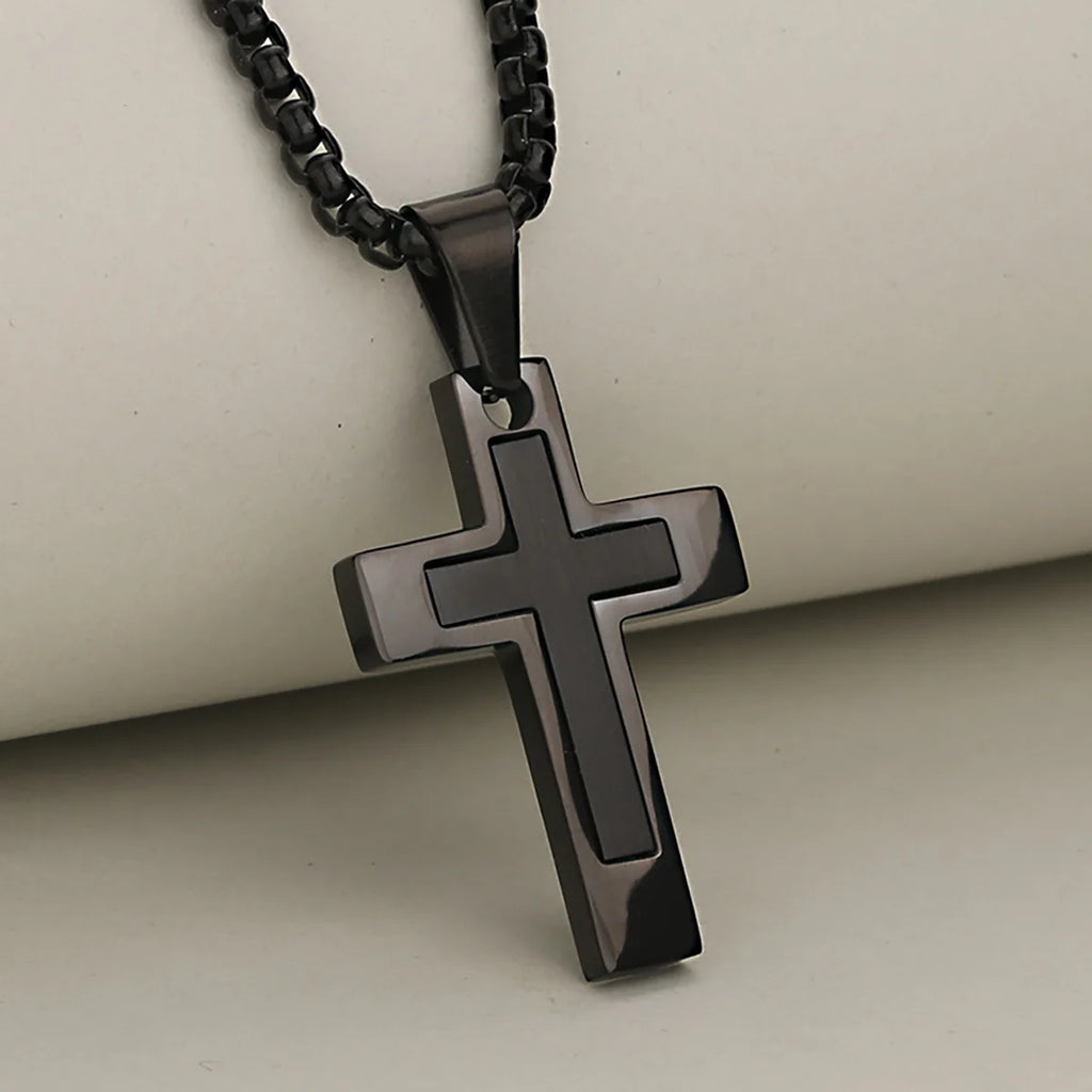 HNSP 316L Stainless Steel Inlay Cross Necklace For Men Women PVD Cross Pendant With Box Chain Waterproof Fashion Jewelry Gift