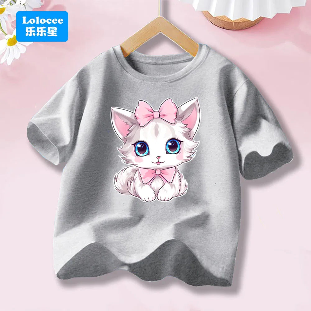 Girls’ Cat-Print Short-Sleeve T-Shirt