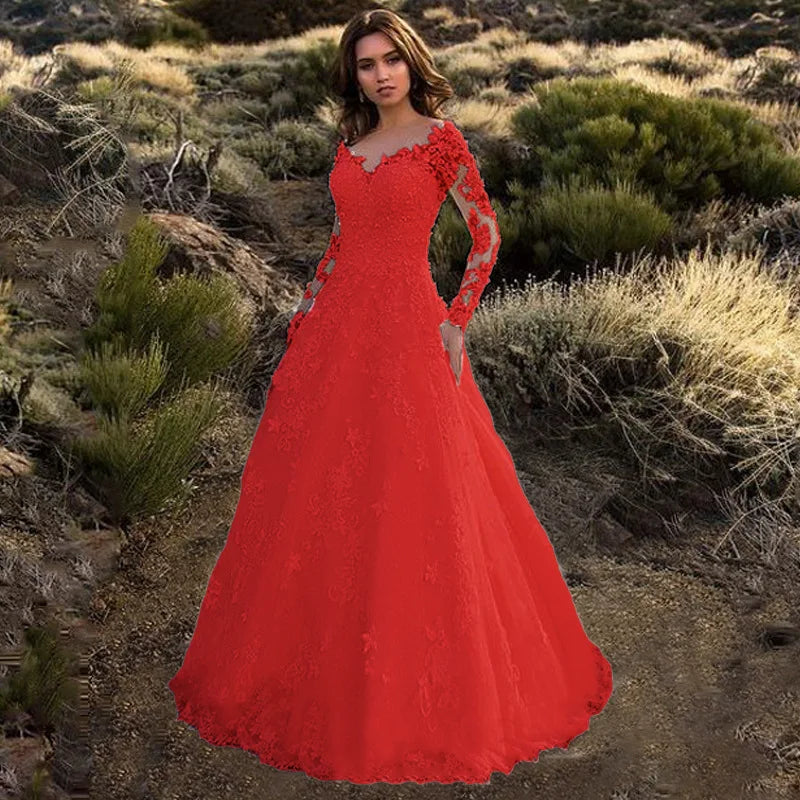 Abito lungo in pizzo da donna