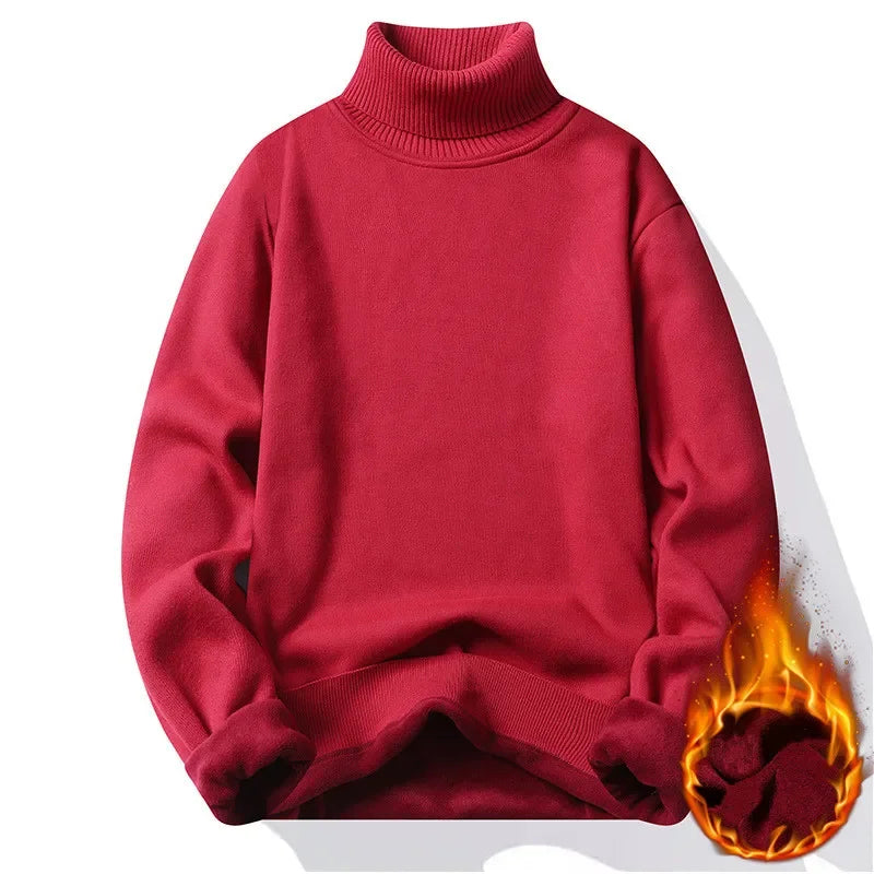 Autumn Winter Versatile Men's Turtleneck Sweater Knitting Solid Color Pullovers Sweater Warm Men Slim Fit Casual Clothing