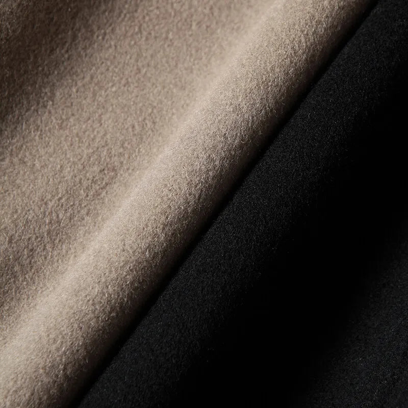 2024 Winter New Men's Hooded Medium to Long Woolen Coat with Thick Velvet for Warmth and Leisure, High End Fabric 100% Pure Wool