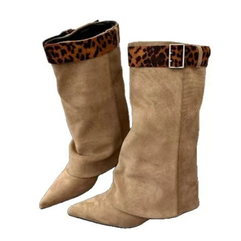 Stivali donna Liyke con zeppa e bordo leopardato