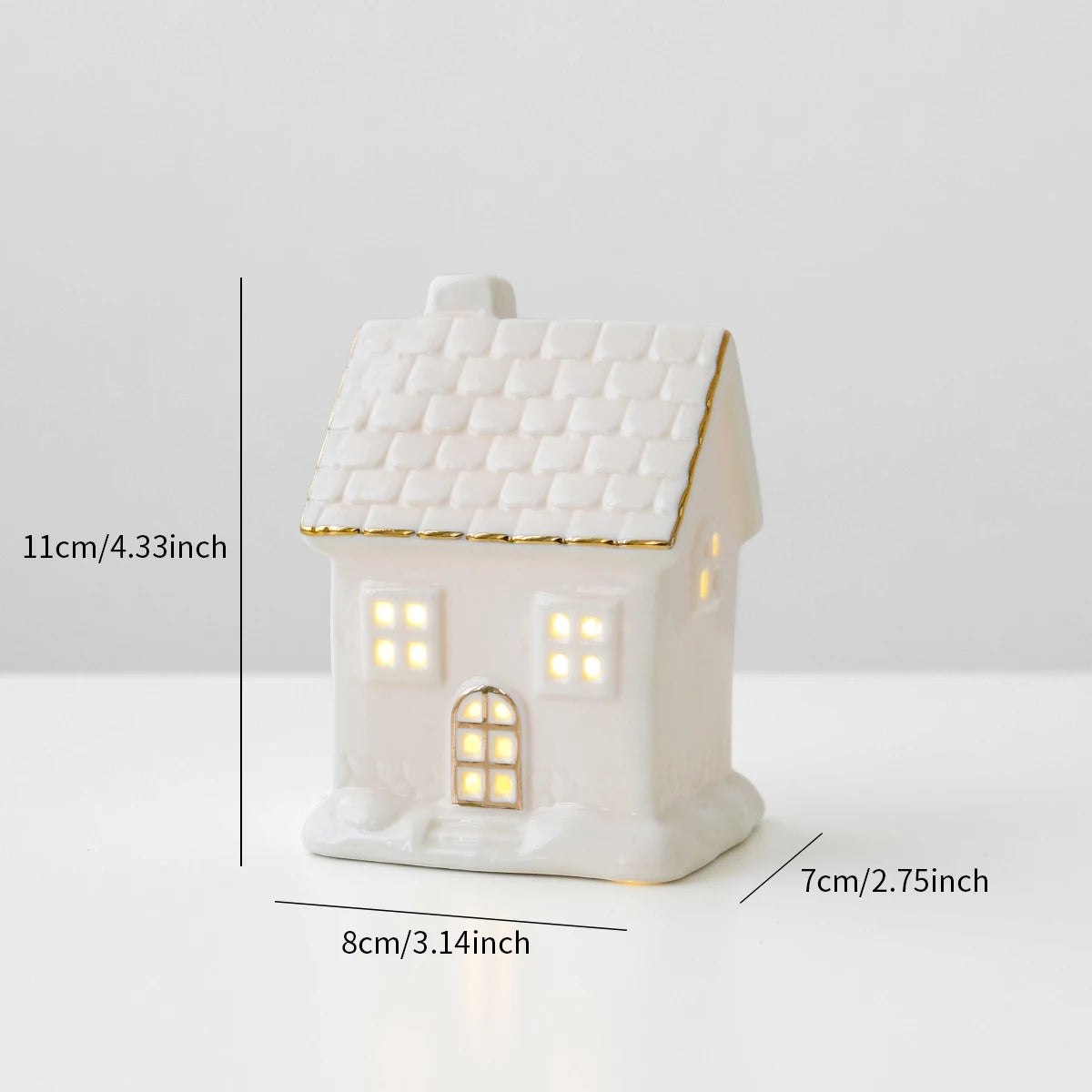 1pc Ceramic Light Up Snow House Christmas Ornament LED Cottage Xmas Tree Table Centerpiece Holiday Party Scene Decor Gift