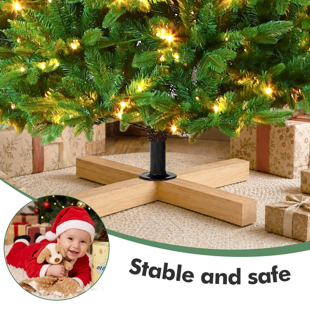 PVC+PE Artificial Christmas Tree 180/210cm, 940/1209 Branch Tips, 300/400 Warm White LEDs, Realistic 3D PE+PVC Fir Tree with Wooden Stand, Indoor Xmas Decoration