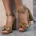 Sandali donna Liyke glitter con fiocco e tacco largo