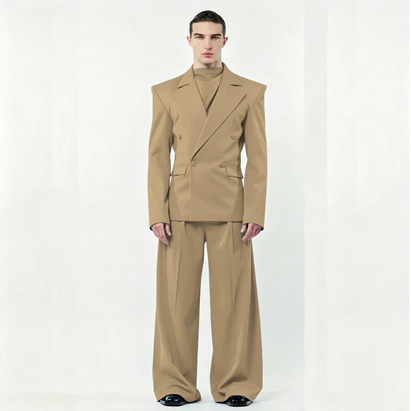 Chic Loose Men's Suits 2 Pieces Jacket Pant Sets Double Breasted Peak Lapel Special Customize Male Clothing Fashion Stylish 2025