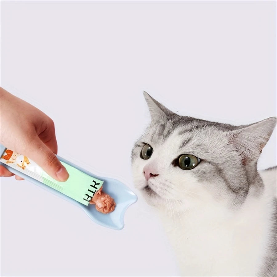 Artículos para mascotas Cuchara exprimidora para sobres de comida para gatos Dispensador de premios húmedos para gatos Herramienta de alimentación para snacks líquidos para mascotas Comedero para gatos