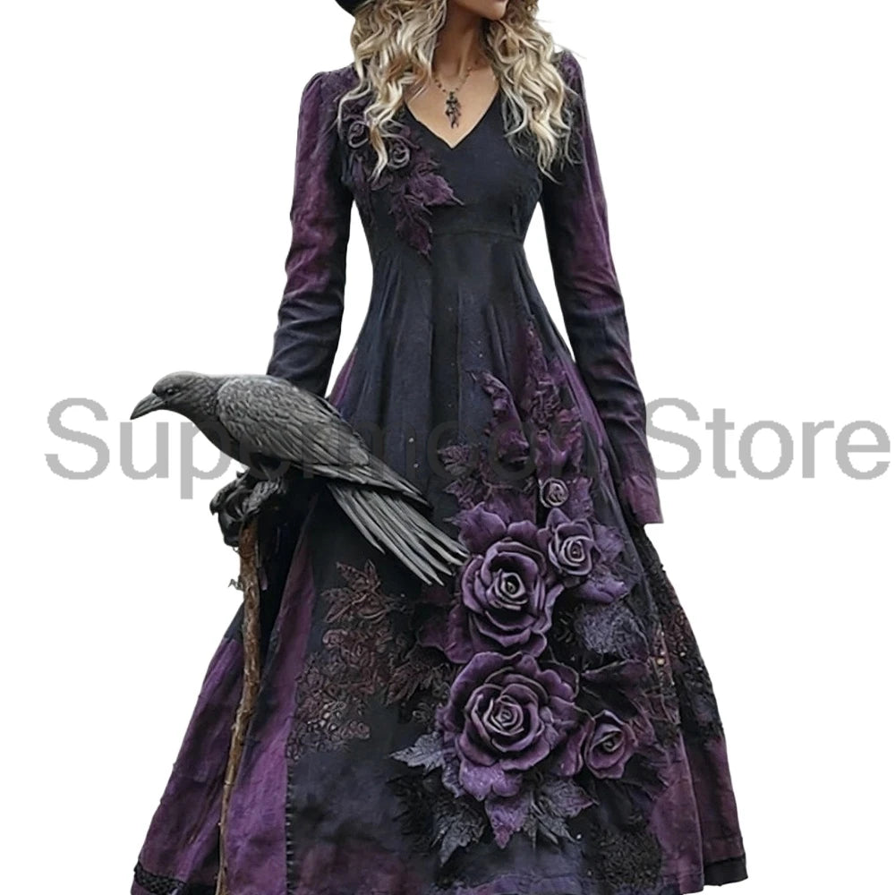Abito di Halloween da donna con stampa rose viola