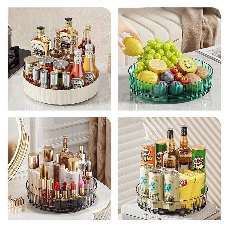 Organizador giratorio 360 para especias, estante para armario de cocina, bandeja giratoria con base para almacenamiento de condimentos y cosméticos