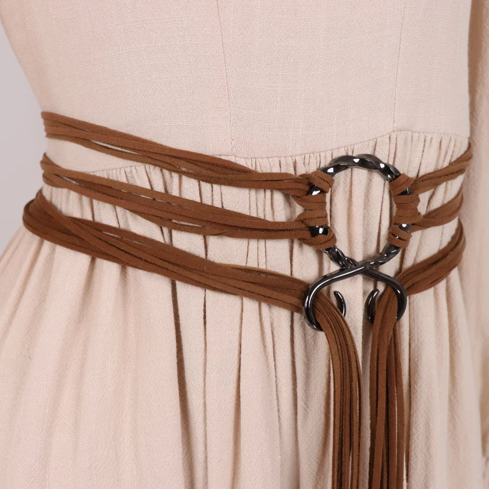 Ceinture longue bohème vintage pour femme - Corde tressée ajustable avec franges et nœud coulissant, style artisanal pour Halloween