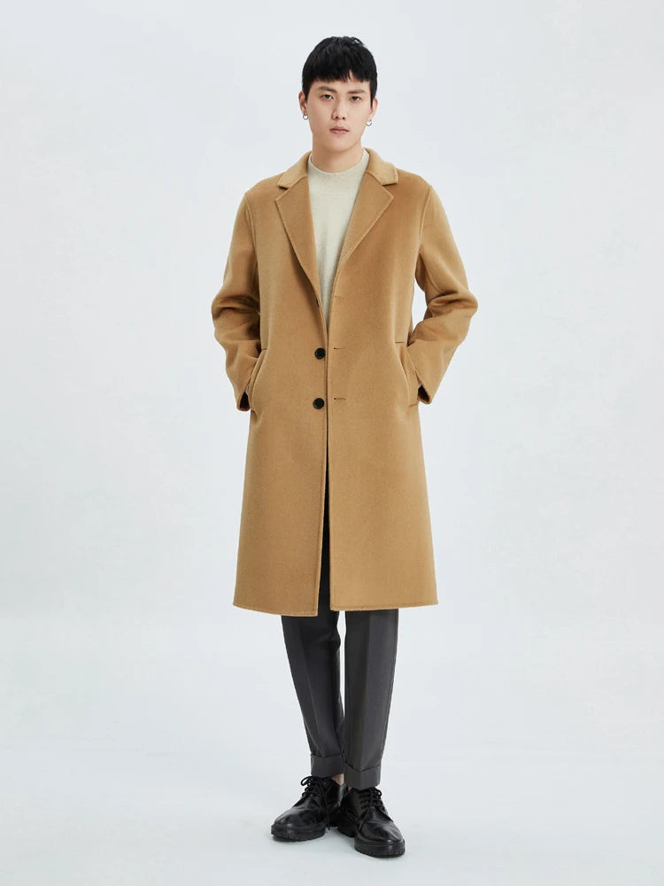 2026 Autumn/Winter New Men's Premium All-Wool Mid-Length Double-Faced Casual Trench Coat, Wool Overcoat