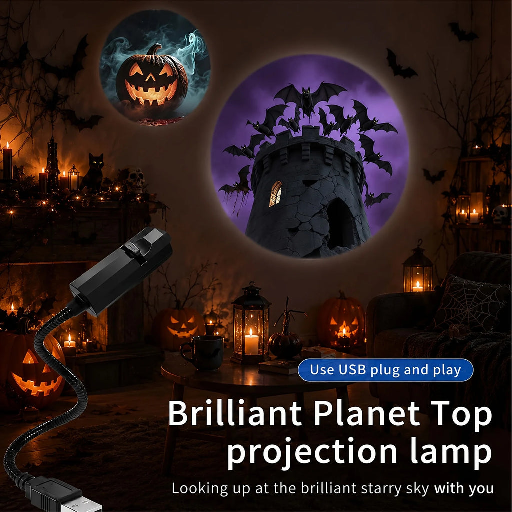 Projecteur LED d’Halloween pour veilleries, Plug and Play USB, projecteur LED HD pour plafond et fenêtre, décoration d’Halloween, lampe murale