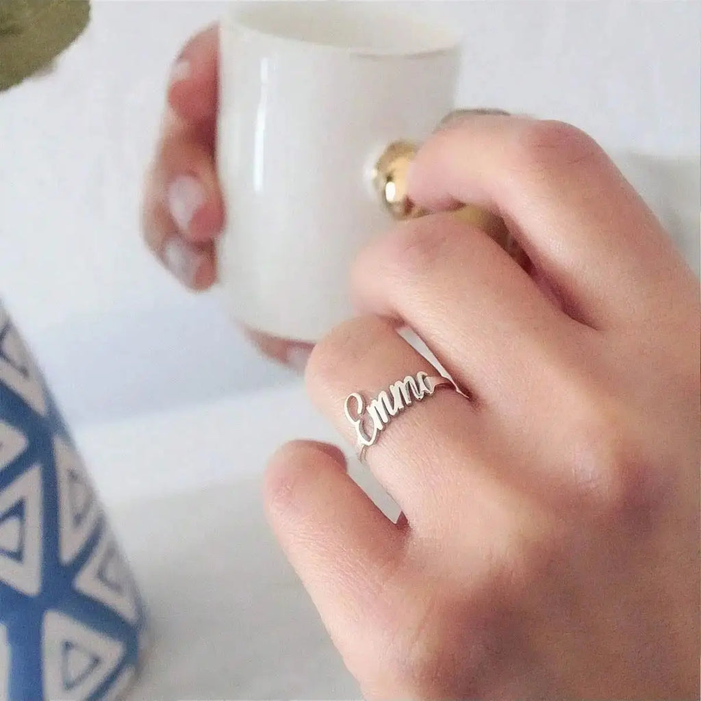 Custom Name Rings for Women and Men, Personalized Adjustable Name Ring in Gold-Plated Stainless Steel, Christmas Jewelry Gift