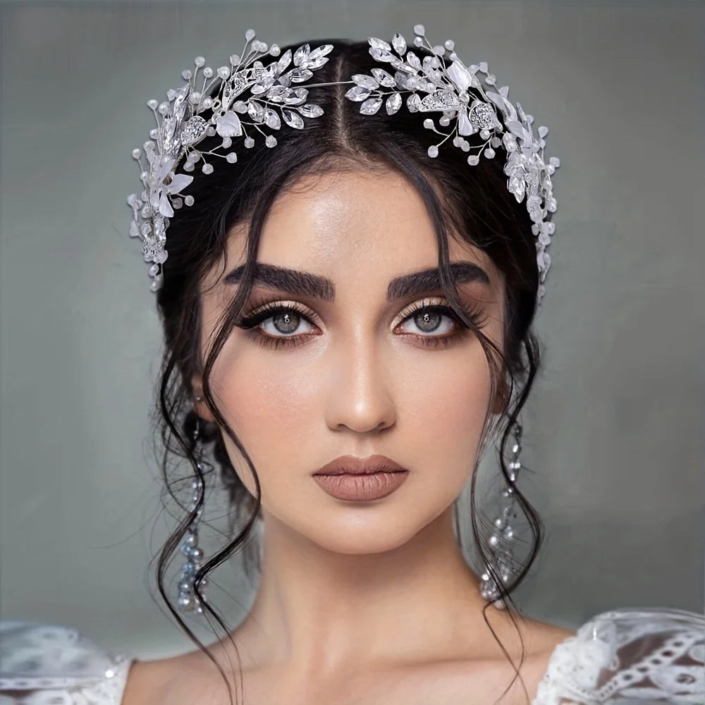 Braut-Haaraccessoires Kristall-Perl-Haarband Tiara Strass-Blatt-Haarband Haarband für Damen Eleganter Prinzessinnen-Kopfschmuck