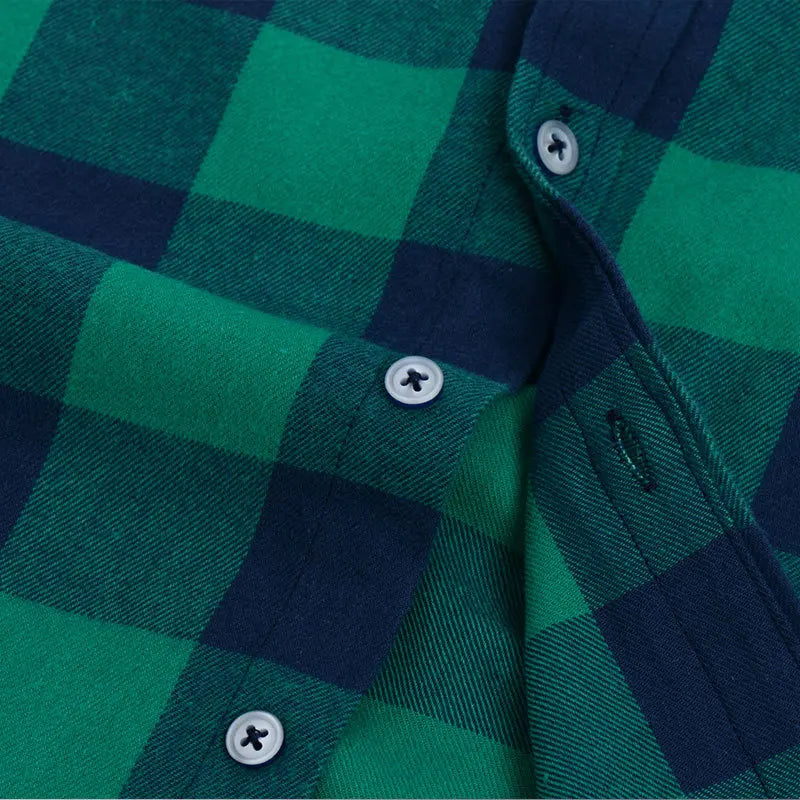 Men's Fashion Casual Plaid Brushed Long Sleeve Shirt Comfortable 100% Cotton Button-Down Slim-fit Thick Flannel Autumn Shirts