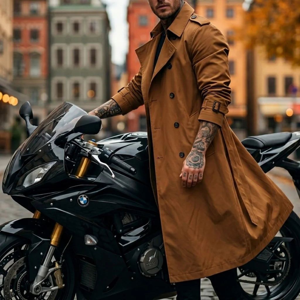 Trench da uomo doppiopetto lungo per mezza stagione