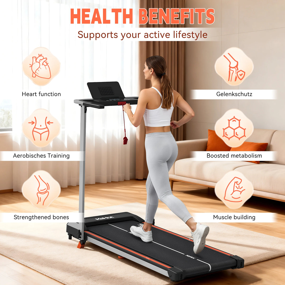 2-in-1 Folding Treadmill For Walking And Running, 2.0HP Peak DCMotor, 1-12km/h Adjustable Speed, LED Multi-function Display Panel, 12 Preset Programmes + SoundSystem, 3 Workout Modes, Compact Home Gym Equipment