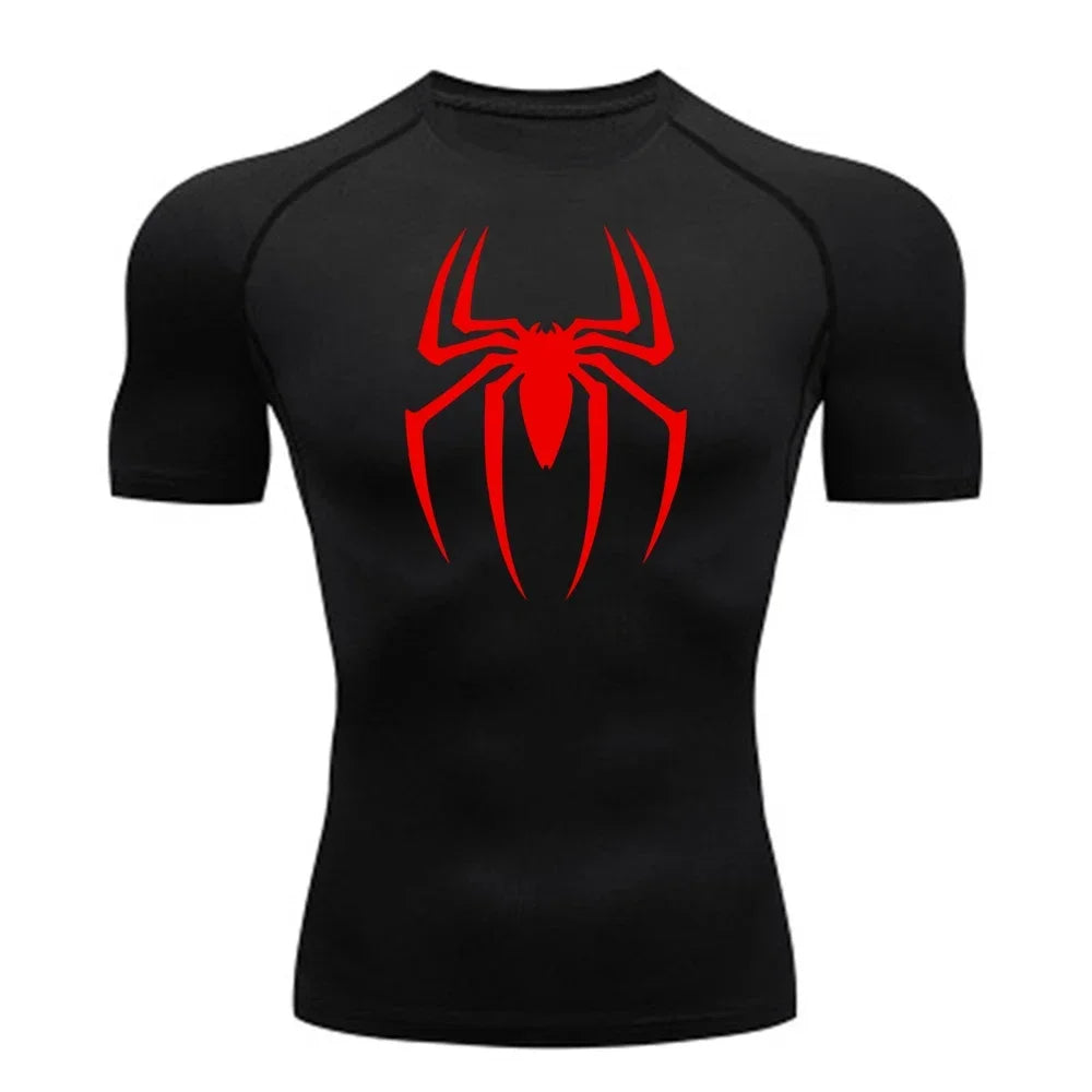 2023Men's Spider Print Compression Shirt, Quick Dry T-Shirt, Gym Running Jersey, Breathable Short Sleeve, Spring, Summer, S-3XL