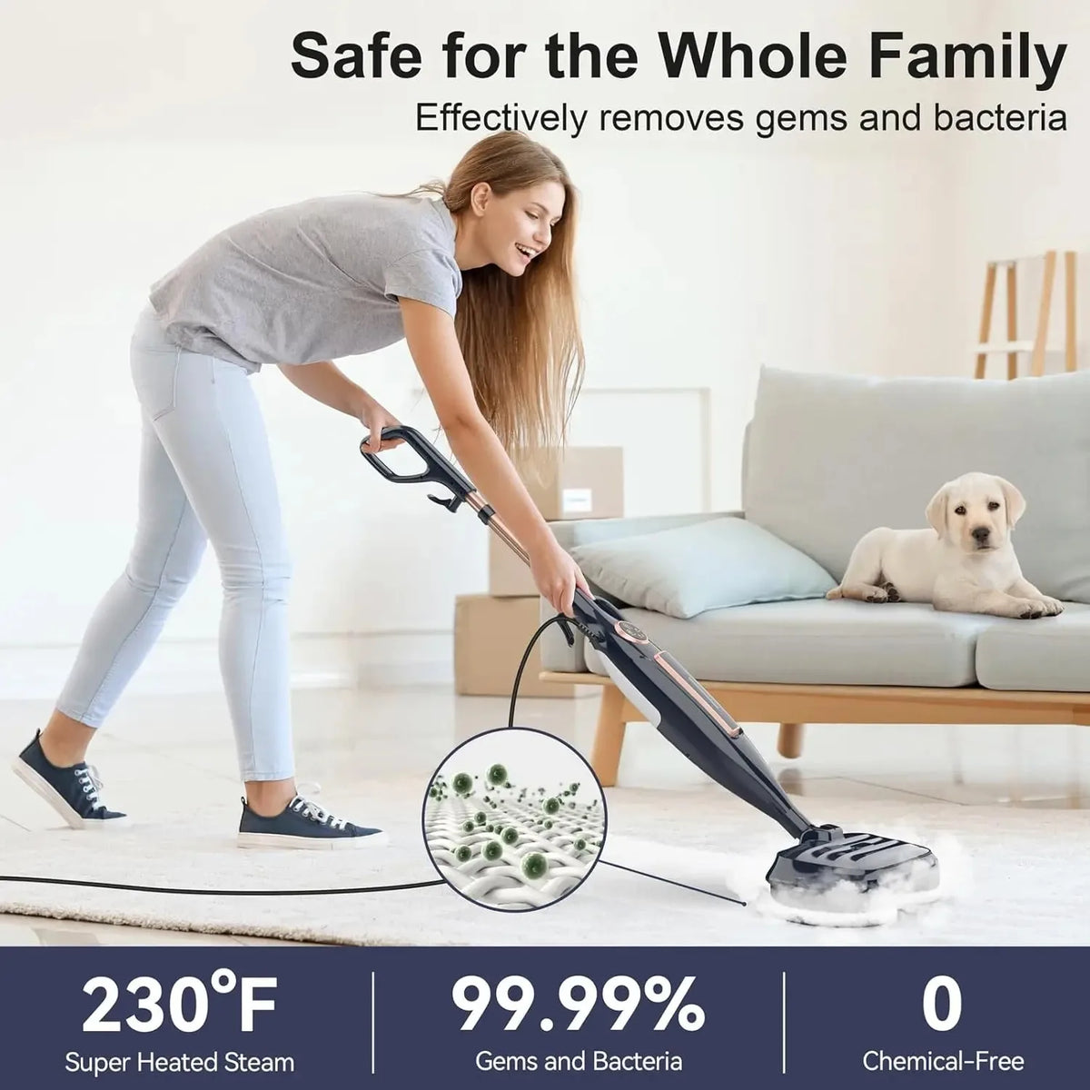 VM6 Steam Mop Cleaner 1300W Power High Temperature with Rotating Mop Pad 10 in 1 Lightweight for Home Kitchen Vacuum Steam Clean
