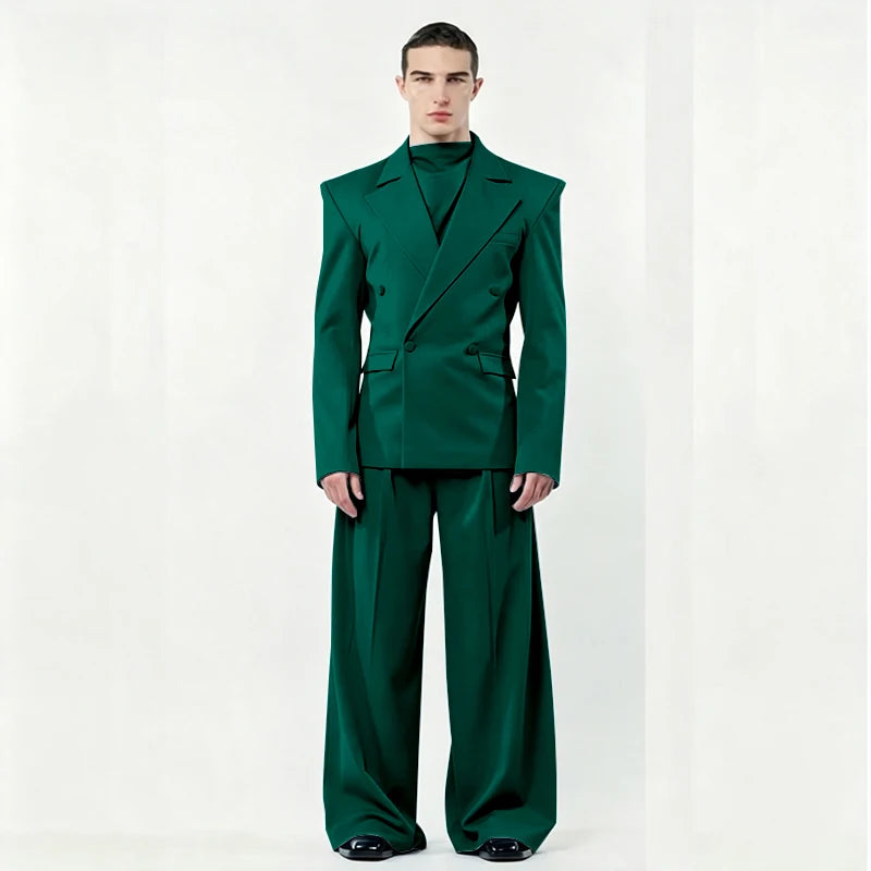 Chic Loose Men's Suits 2 Pieces Jacket Pant Sets Double Breasted Peak Lapel Special Customize Male Clothing Fashion Stylish 2025