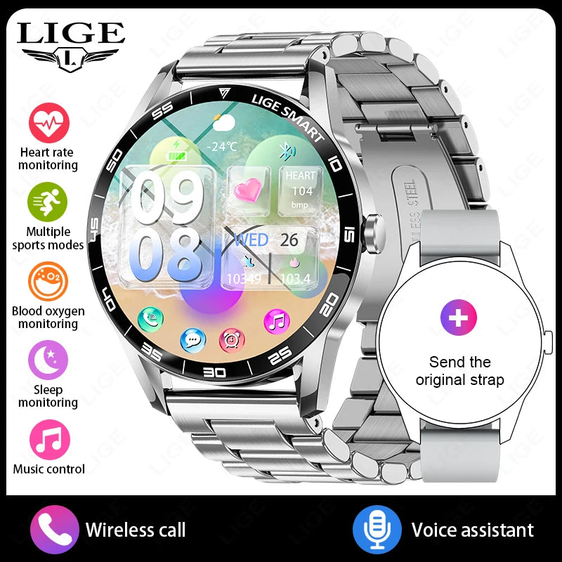 LIGE 2026 New Smartwatch Men 1.38" HD Bluetooth Call Heart Rate Monitor Waterproof Sport Smart Watch Women For Android iOS Phone