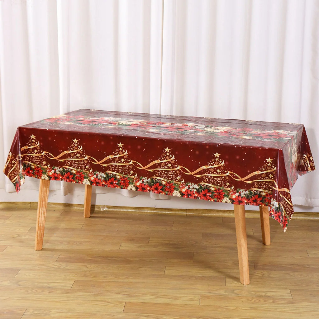 Christmas Tablecover 130*220cm Disposable Plastic Tablecloth Pine Cone Xmas Tree Pattern Christmas Party Supplies Festive Gift