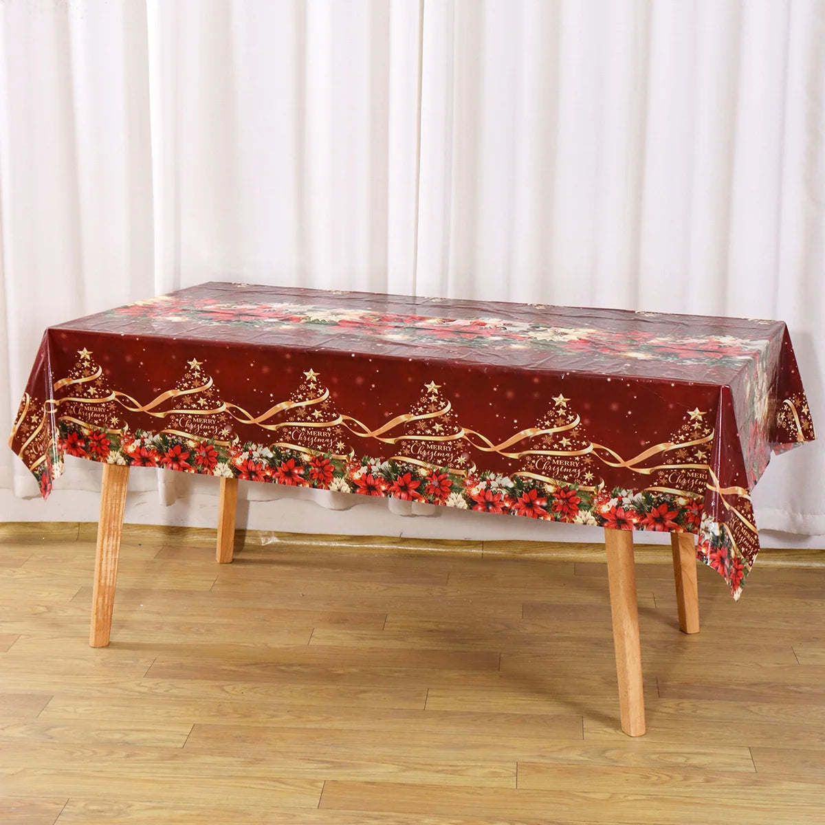 Christmas Tablecover 130*220cm Disposable Plastic Tablecloth Pine Cone Xmas Tree Pattern Christmas Party Supplies Festive Gift