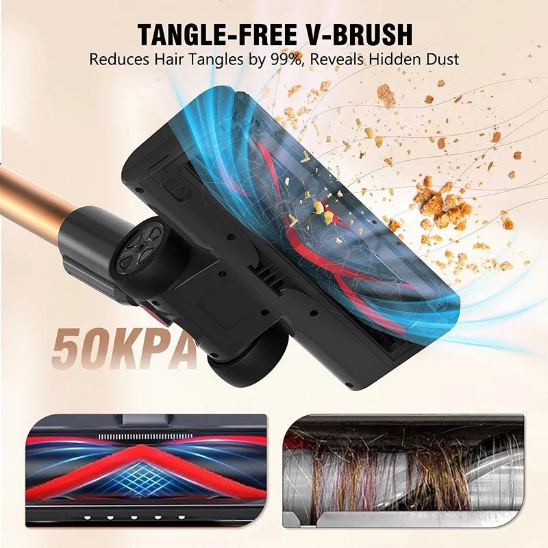 Kabelloser Staubsauger 50KPa 550W Stielstaubsauger mit herausnehmbarem Akku, 45Min Laufzeit, LED-Touchscreen für Tierhaare Teppich Boden