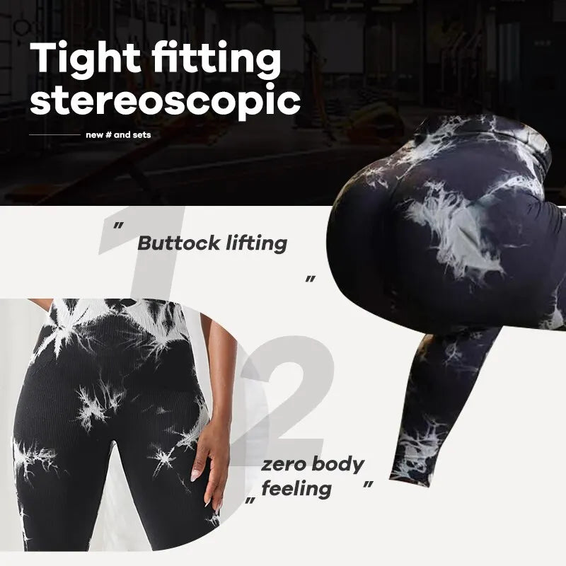 Leggings yoga donna a vita alta, tie-dye