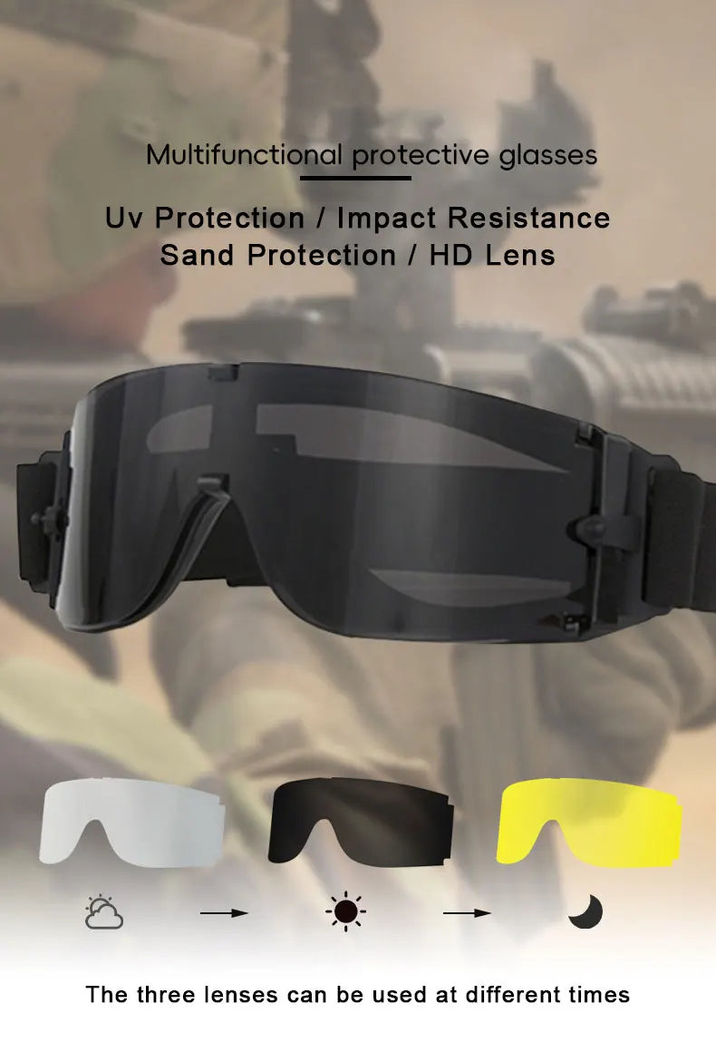 JSJM 2025 Tactical Goggles - Windproof UV400 Protective Eyewear for Shooting, Cycling, Mountaineering & Outdoor Sports