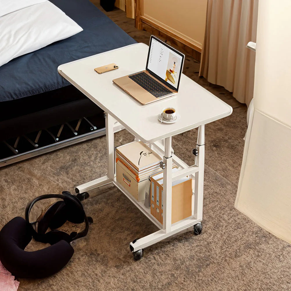 Voltsify Mobile Over-Height Adjustable Mobile Table Overbed Desk with Shelves, Wheels, and Laptop Tray Stand