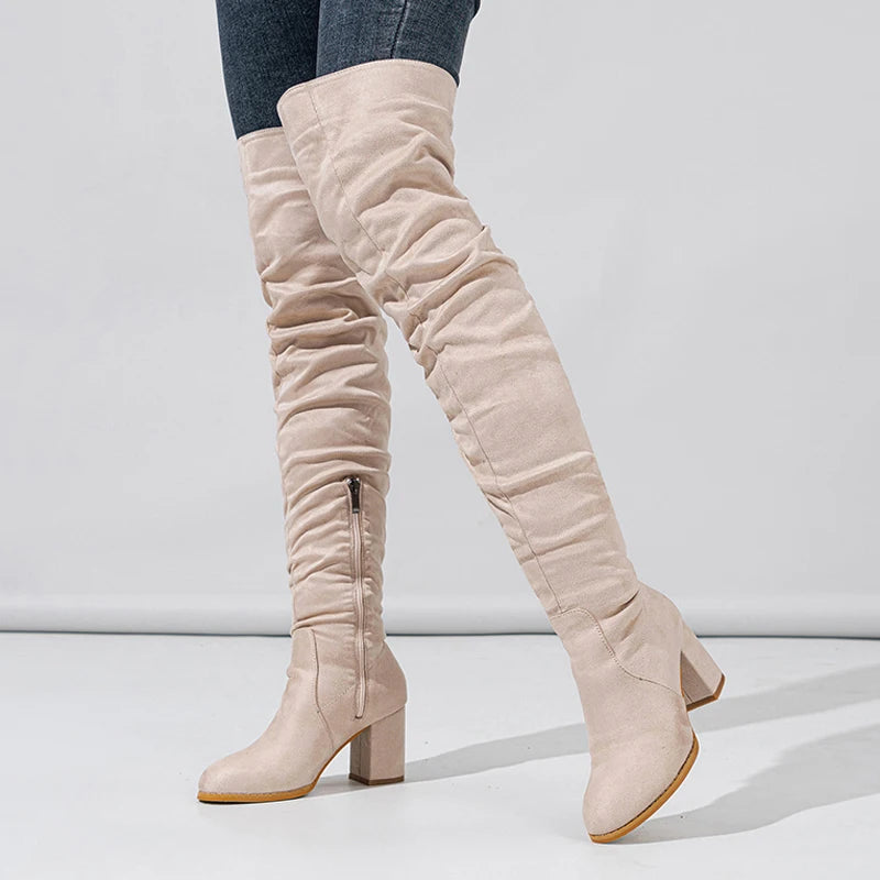 Stivali donna Liyke alti effetto suede con tacco largo