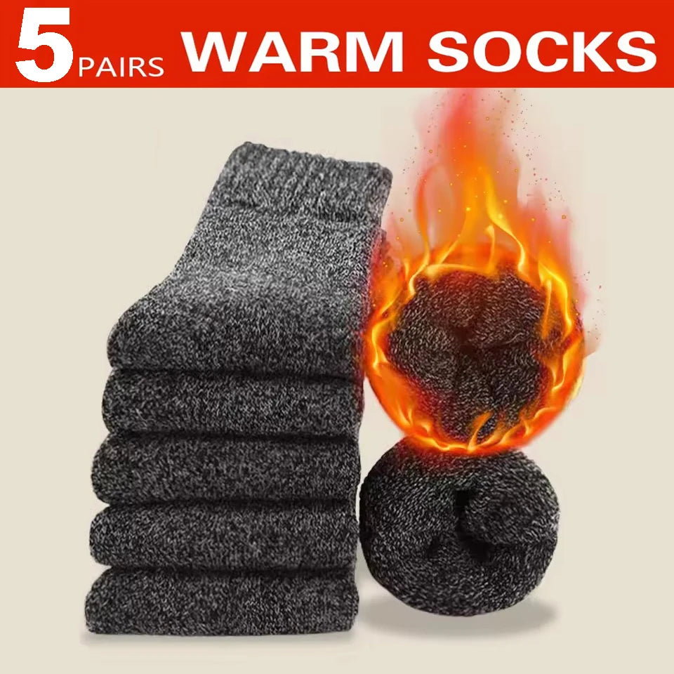 3 Pairs of Thick, Warm Winter Socks for Men, Towel-Textured Sole, Wool Slipper Socks, Merino Wool Socks for Cold and Snow, Sizes 39–44