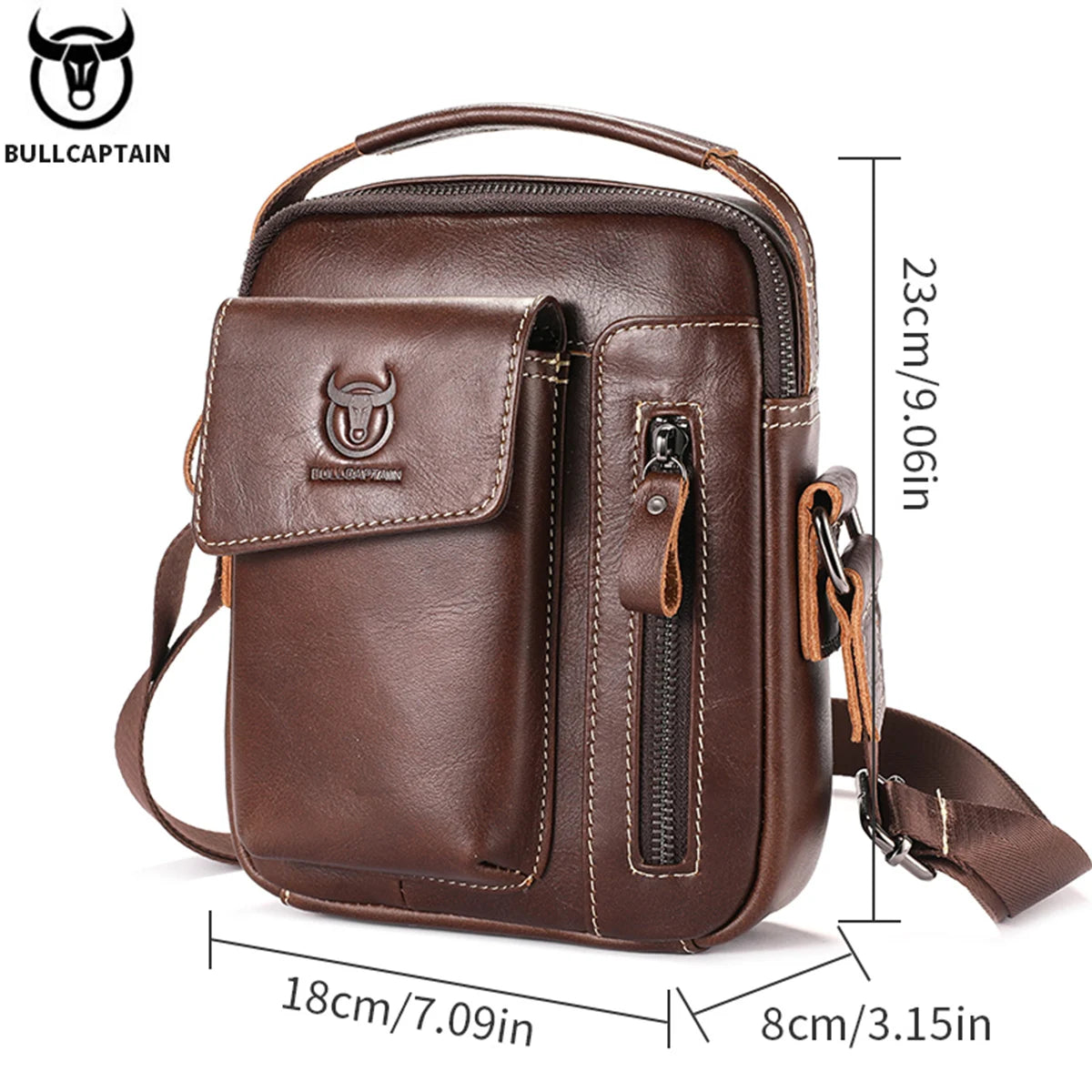 BULLCAPTAIN Genuine Leather Messenger Bag